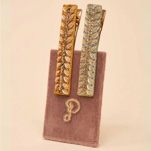 Powder UK beaded/sequined hair clips/2 clips/2 different floral/leaf designs-NWT